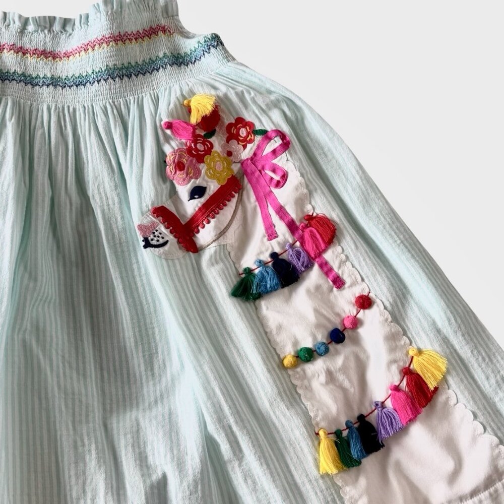 Mini Boden Smocked Stripe Llama Appliqué Dress, Size 7-8 - Picture 6 of 9